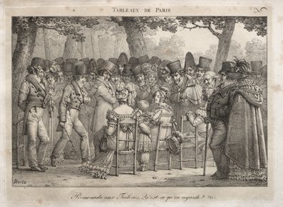 Scenes of Paris: Promenade in the Tuileries. Vad tittar de på? av Jean Henri Marlet