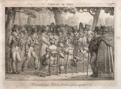 Scenes of Paris: Promenade in the Tuileries. Vad tittar de på. av Jean Henri Marlet