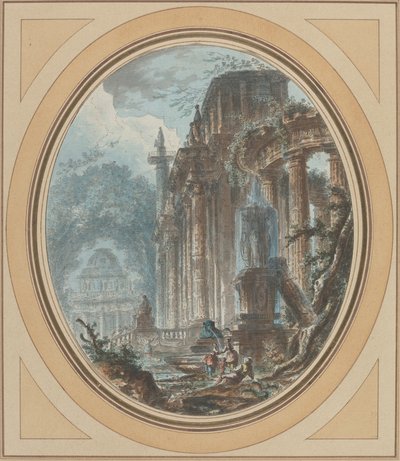 Trädgård Capriccio med antika ruiner av Jean Henry Alexandre Pernet