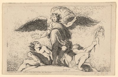 Ängel som håller en palm och en krona av Jean Honoré Fragonard after Annibale Carracci