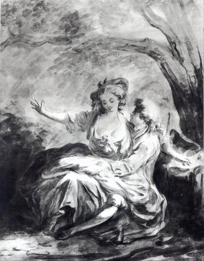 En mötesplats för kärlek (sepia på papper) av Jean Honore Fragonard
