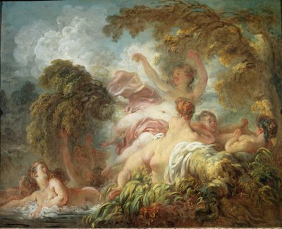 Badgäster - olja på duk av Jean Honore Fragonard