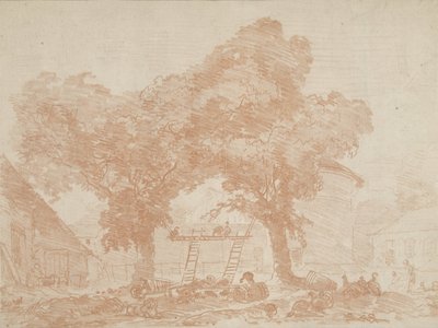 Gårdsgård med två träd, med stegar emellan av Jean Honore Fragonard