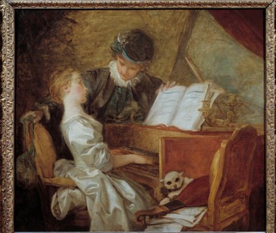 Musiklektionen Målning av Jean-Honore Fragonard (1732-1806). Sol. 1,09x1,21m. av Jean Honore Fragonard