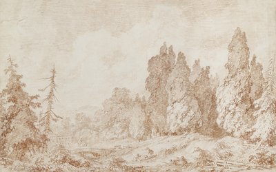 Landskap med en bro, ca 1760 (röd krita på benvitt papper) av Jean Honore Fragonard