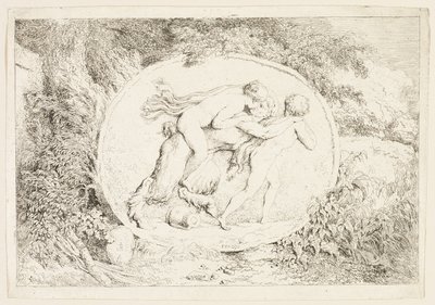 Nymf som rider på en satyrs rygg, från Bacchanales, eller satyrernas lekar av Jean Honore Fragonard