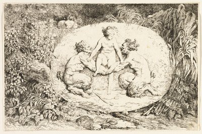 Nymf som sitter på två satyrers händer från Bacchanales, eller satyrernas lekar av Jean Honore Fragonard