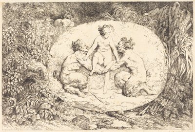 Nymf med stöd av två satyrer av Jean Honore Fragonard