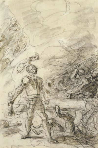 Orlando betvingar en brigand med ett brandmärke (penna och bläck, krita och tvätt på papper) av Jean Honore Fragonard