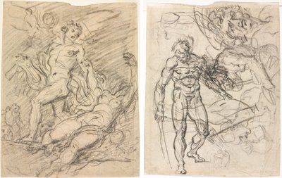 Orfeus och Eurydike (rekto); Figurstudier (verso) av Jean Honore Fragonard