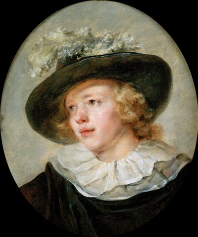 Porträtt av en ung pojke med en fjäderhatt, ca. 1786-88. av Jean Honore Fragonard