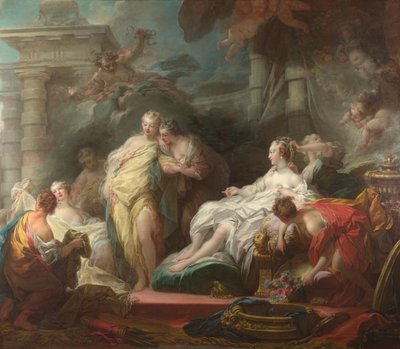 Psyche visar sina systrar hennes gåvor från Amor, 1753 av Jean Honore Fragonard