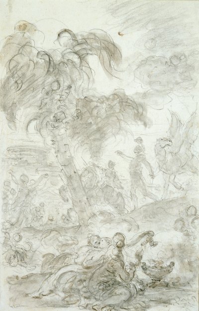 Ruggiero anländer till tröskeln till Alcinas palats (penna och bläck, krita och tvätt på papper) av Jean Honore Fragonard