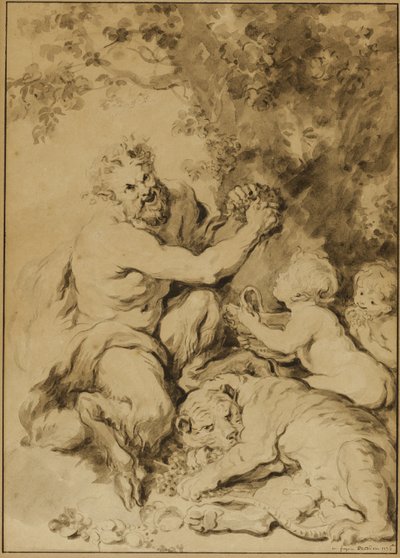 Satyr som pressar druvor bredvid en tiger av Jean Honore Fragonard