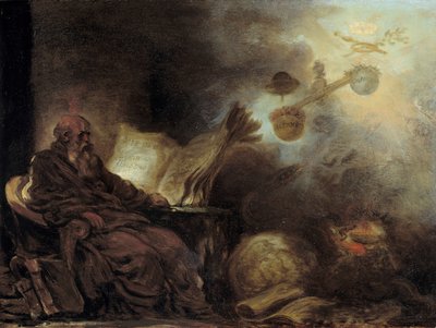Drömmen om Plutarchus eller Plutarchus som utgör livet för berömda män. Den gamle mannen är representerad i meditation. Målning av Jean Honore Fragonard (1732-1806) av Jean Honore Fragonard