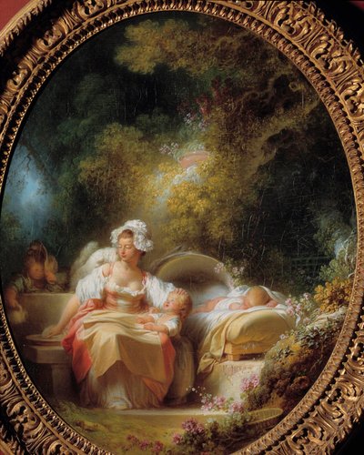 Den goda mamman En ung mamma omgiven av sina barn i en trädgård. Målning av Jean Honore Fragonard (1732-1806) av Jean Honore Fragonard