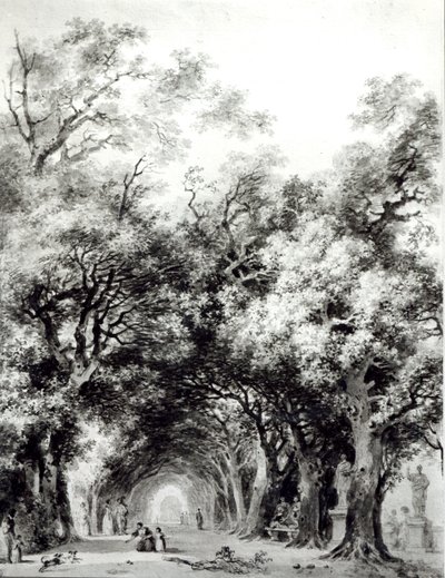 Den skuggiga gränden, ca 1773-74 (sepiatvätt på papper) av Jean Honore Fragonard