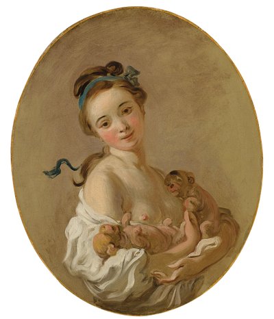 Ung flicka håller två valpar, ca 1770 av Jean Honore Fragonard