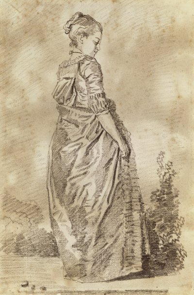 Ung kvinna som går (rödkrita på papper) av Jean Honore Fragonard