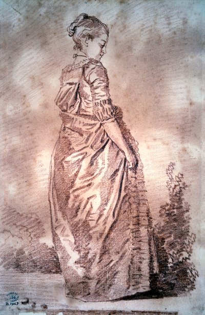 Ung kvinna går och ritar ett blod av Jean Honore Fragonard av Jean Honore Fragonard