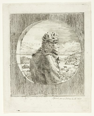 Voltaire sedd i profil av Jean Huber