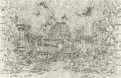 Zerstörung des Gebäudes, Skizze von Jean Berain, für Armide, von Jean-Baptiste Lully, Frankreich von Jean I  Berain