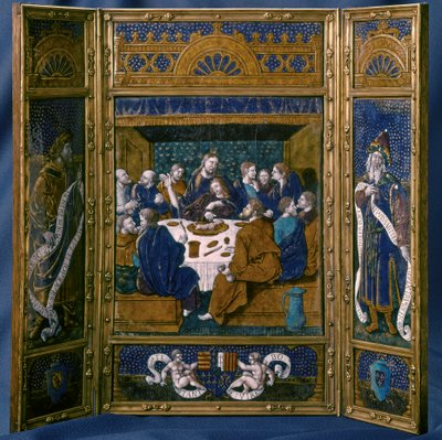 Nattvarden, Tryptic, emalj av limoge, ca 1545 (emaljcloisonné) av Jean I Pénicaud