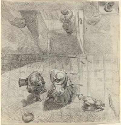 Fågelperspektiv av en man och en kvinna som samtalar av Jean Ignace Isidore Grandville