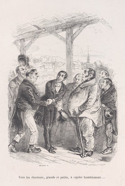 Alla väljare, stora som små, samlas för att ödmjukt locka varandra... från Little Miseries of..., 1843. av Jean Ignace Isidore Gérard