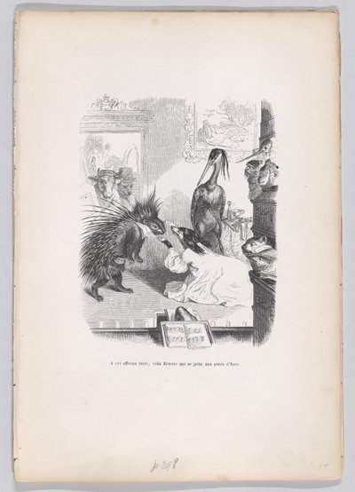 Vid denna skrämmande historia kastar sig Zemire för Azors fötter från Scener från ..., ca. 1837-47. av Jean Ignace Isidore Gérard