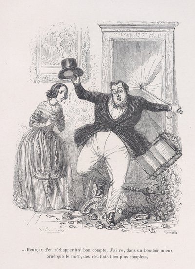 ...Glad att komma undan så billigt. från Människolivets små elände, 1843. av Jean Ignace Isidore Gérard