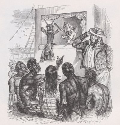 Den svarte och dockorna från Bérangers samlade verk, 1836. av Jean Ignace Isidore Gérard