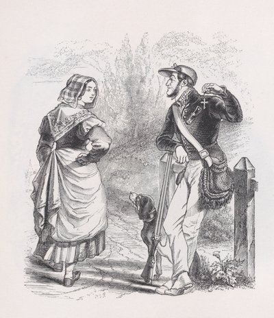 The Hunter and the Milkmaid från The Complete Works of Béranger, 1836. av Jean Ignace Isidore Gérard
