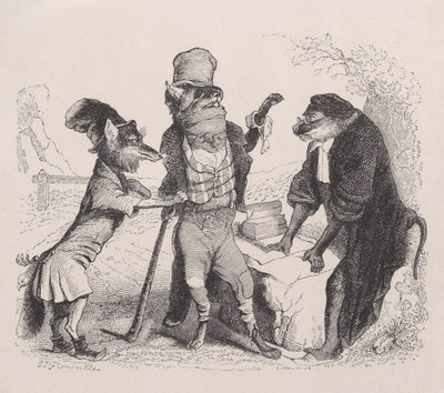 Vargen vädjar mot räven, framför apan, ca. 1838. av Jean Ignace Isidore Gérard