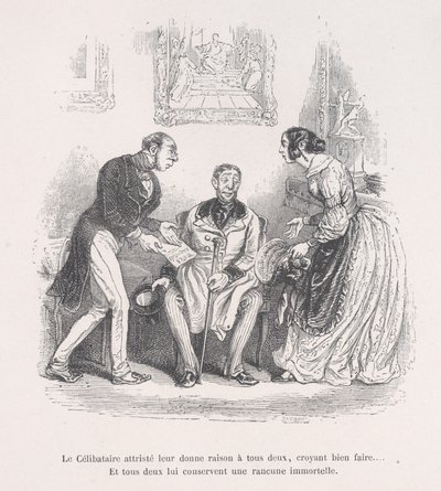 Den sörjande änkan ger dem båda rätt att göra gott.... Och de behåller båda en evighet..., 1843. av Jean Ignace Isidore Gérard