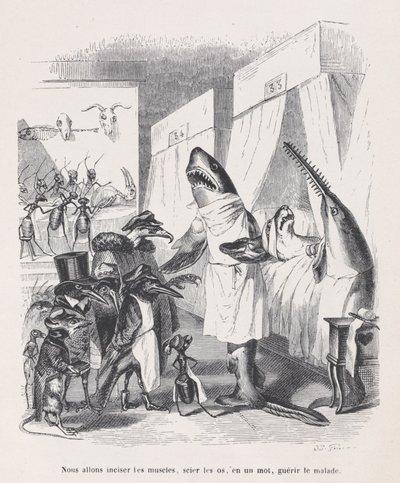 Vi ska snitta musklerna, såga benen, med ett ord, läka sjuka från Sc..., ca. 1837-47. av Jean Ignace Isidore Gérard