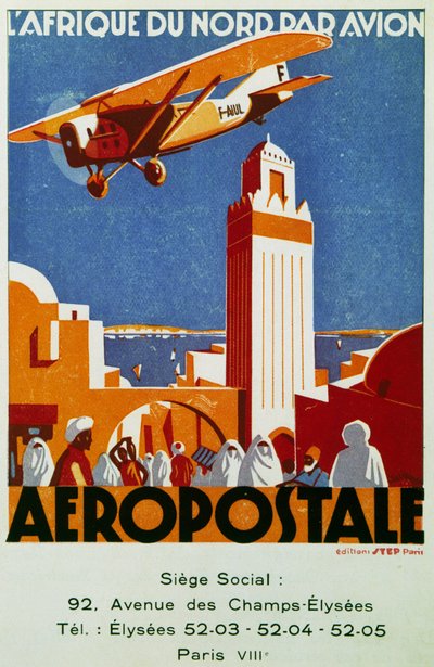 Aeropostale (luftpost), flygförbindelser med Nordafrika, skylt, Frankrike av Jean Jacquelin