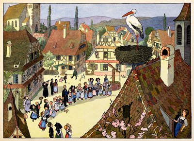 Mein Dorf, die, die nicht vergessen: Die Ankunft des Storches von Jean-Jacques (1873-1951) Waltz