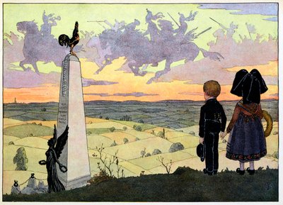 Min by, de som inte glömmer: Slagfältet (Geisbergsmonumentet med de två Spinnerbarnen som poserar för Hansi); av Jean Jacques (1873 1951) Waltz
