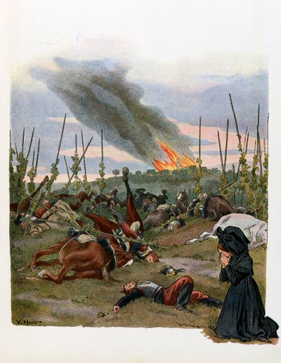 Die Geschichte des Elsass erzählt den Kindern; Schlacht von Reichshoffen (oder Schlacht von Froeschwiller Woerth) 1870 von Jean-Jacques (1873-1951) Waltz