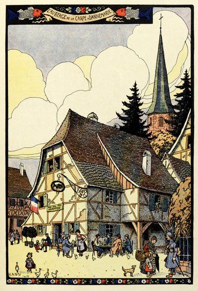 Das dreifarbige Paradies; Gasthaus zur Karpfen in Dannemarie 1917 von Jean-Jacques (1873-1951) Waltz
