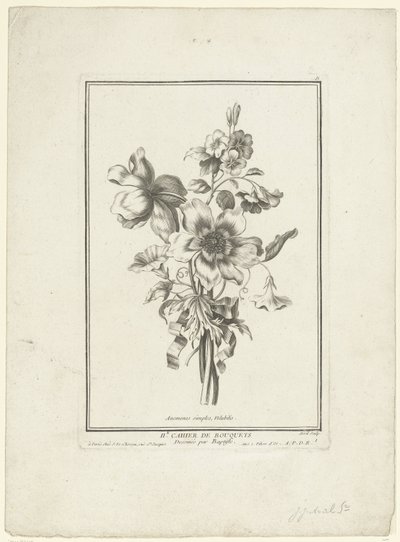 Bukett av anemon och bindweed Anemones simples, Volubilis (titel på objekt) IIe Cahier de Bouquets (serietitel) av Jean Jacques Avril (I)