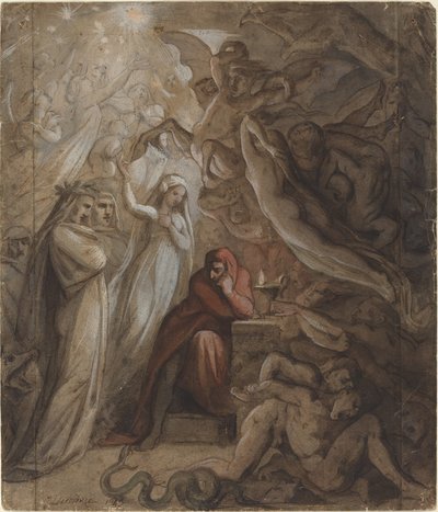 Dante mediterar över "Den gudomliga komedin" av Jean-Jacques Feuchere
