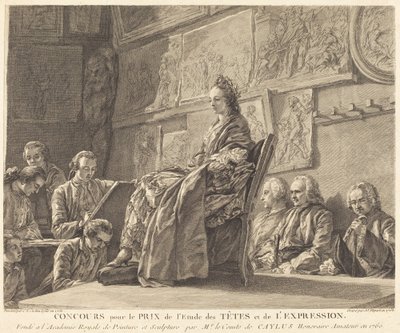 Tävling om priset för studier av huvuden och uttryck av Jean Jacques Flipart after Charles Nicolas Cochin II