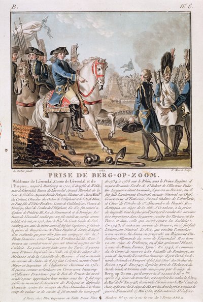 The Take of Berg-op-Zoom, Nederländerna, 1747, graverad av Jean Baptiste Morret (fl.1790-1820), 1787 av Jean Jacques Francois Le Barbier