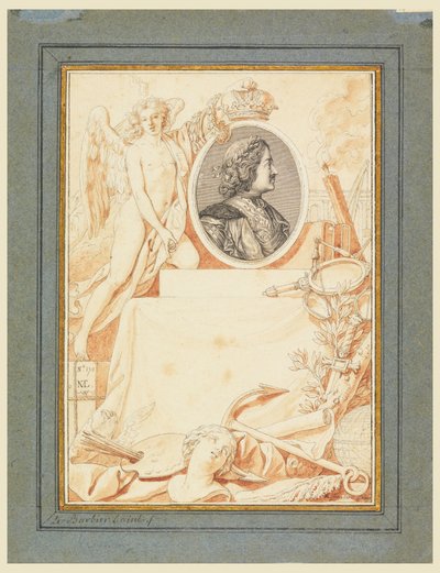 Teckning, Frontispiece till en historia om Peter den store, ca 1780 av Jean Jacques Francois Le Barbier