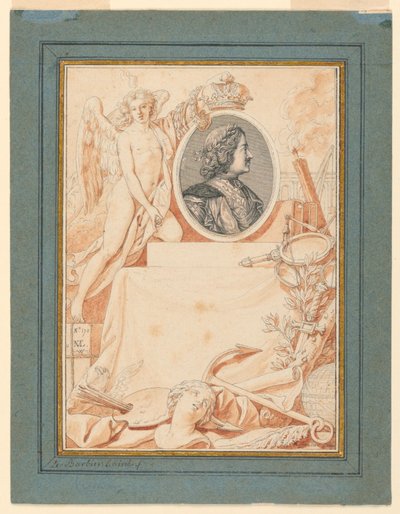 Teckning, Frontispiece till en historia om Peter den store, ca 1780 av Jean Jacques Francois Le Barbier