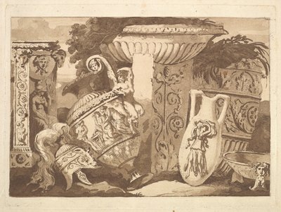 Komposition med de antika fragmenten och en lutande vas, från Recueil de Compositions..., 1782-84. av Jean Jacques Lagrenee