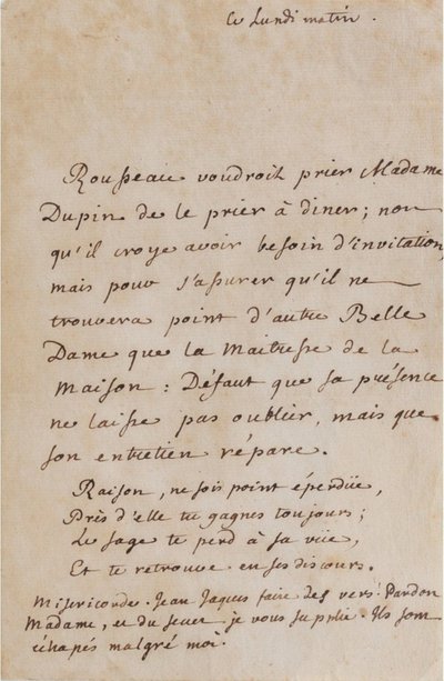 Korrespondens mellan Jean-Jacques Rousseau och Louise Dupin (ca 1754) (A05) av Jean Jacques Rousseau
