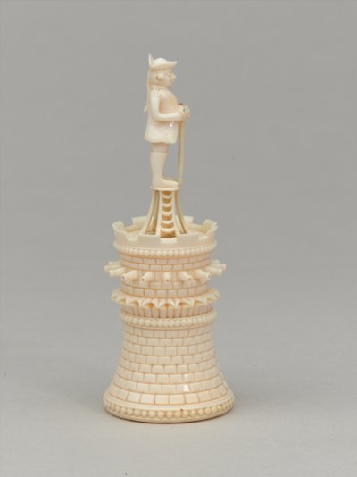 Vitt torn, schackpjäs, Indien, 1820 ca av Jean Jacques Scherrer